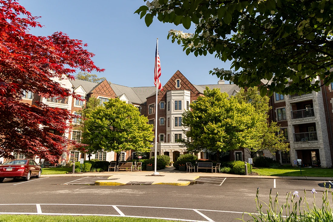 Building exterior of Otterbein Sunset House with landscaping