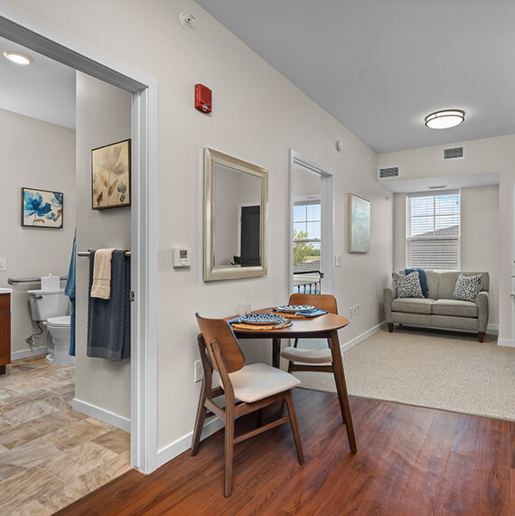 Interior view of a resident room with furniture