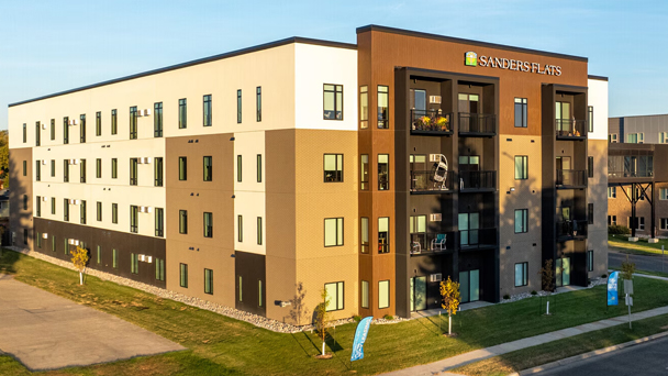 Exterior view of a modern assisted living facility building