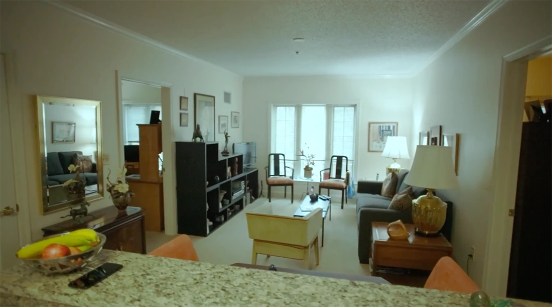 Bright interior of a cozy living area with furniture