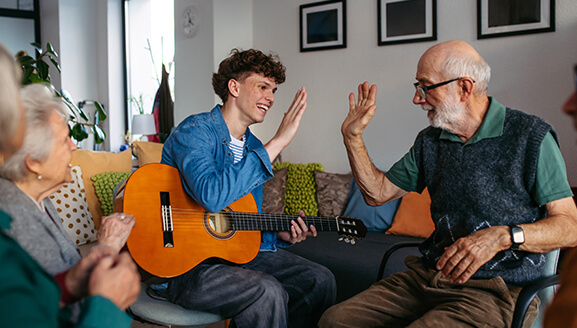 Residents enjoying music and social interaction