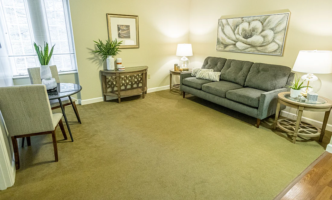 Cozy common area with sofa and table