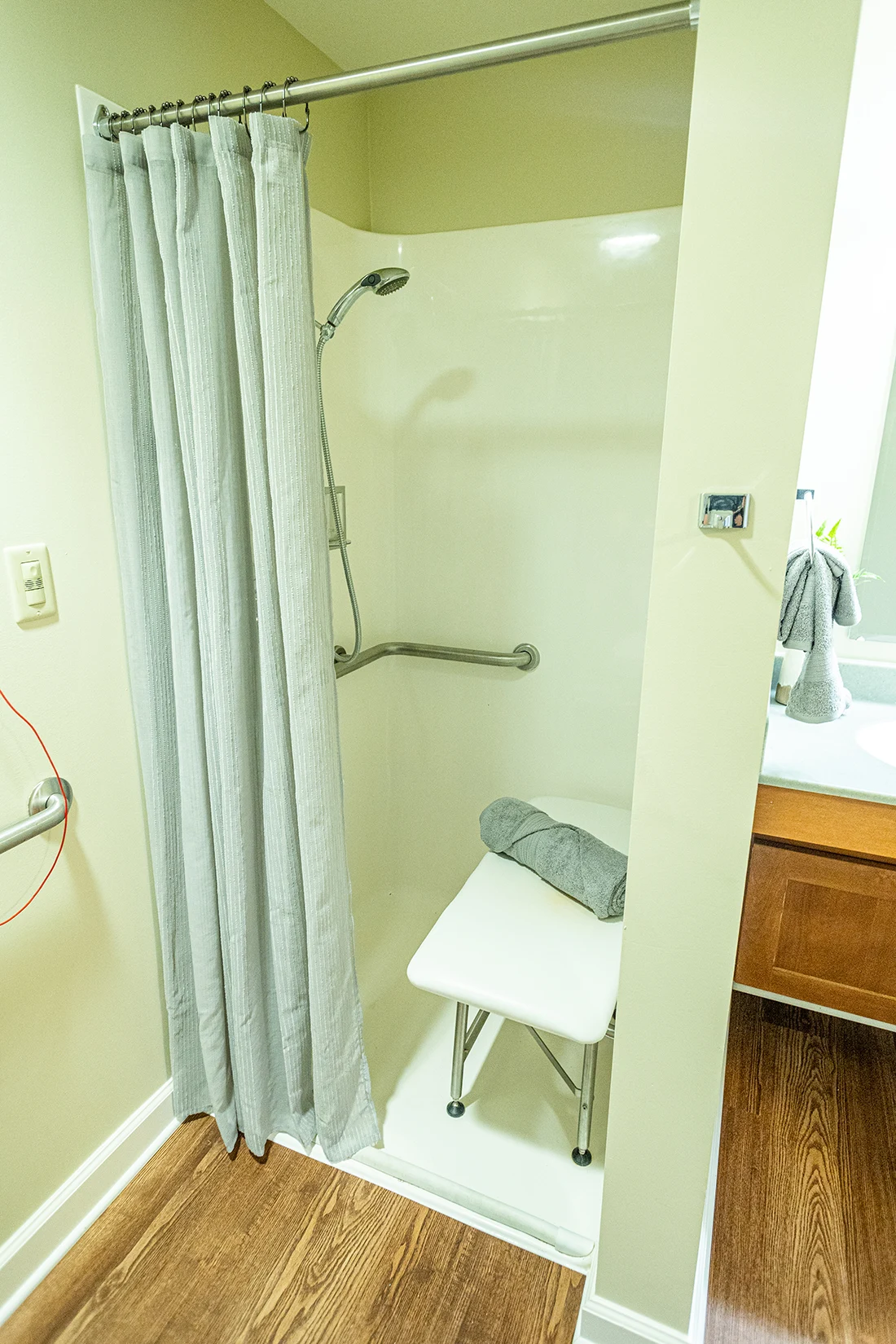 Accessible shower area in a senior living facility