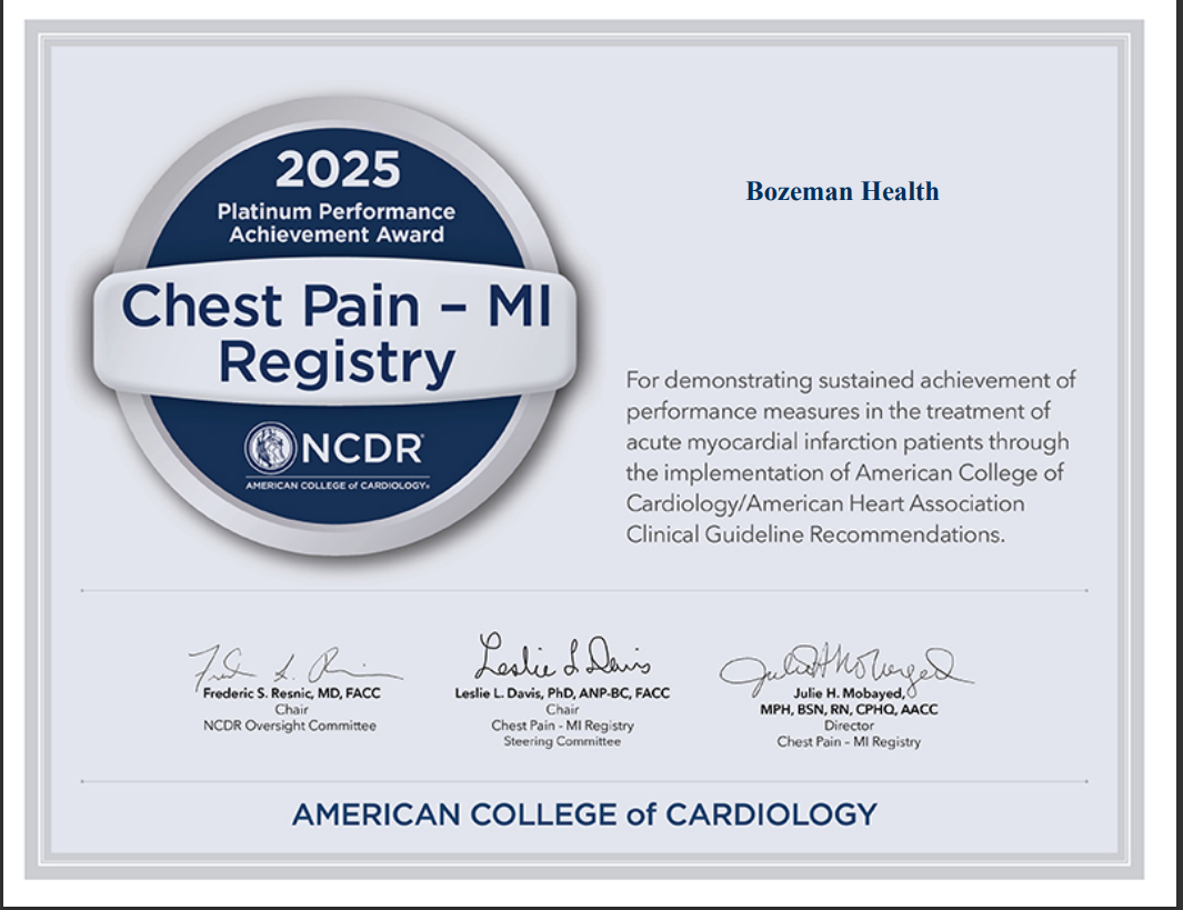 Achievement award certificate from American College of Cardiology