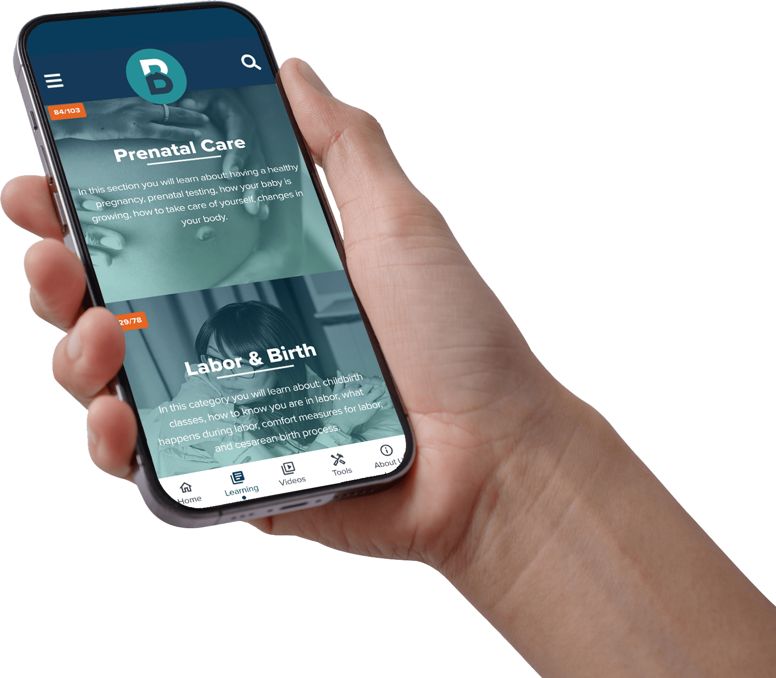 Person holding a smartphone displaying an app