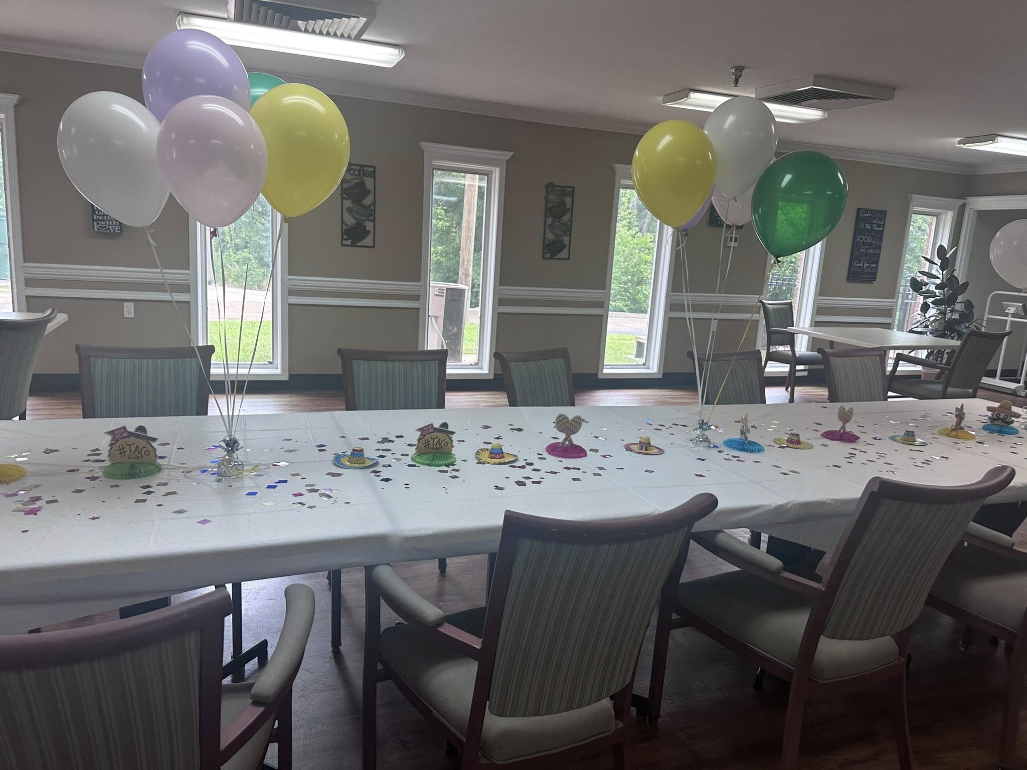 Decorated table with balloons for an event