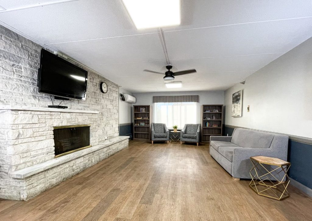 Bright interior lounge with comfortable seating
