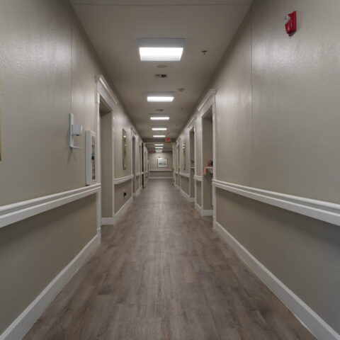 Long hallway in a senior living facility