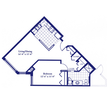 Architectural floor plan of a living unit