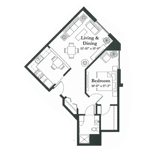 Architectural floor plan of a living space