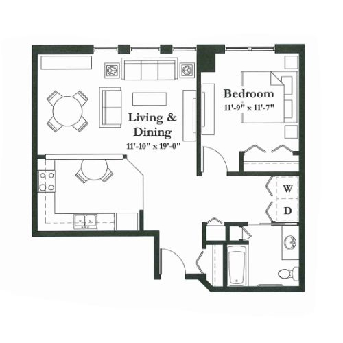 Architectural floor plan of a living space.