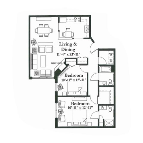 Architectural floor plan of a living space.