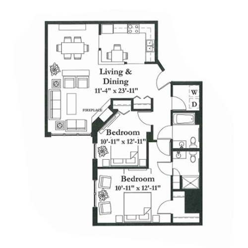 Architectural floor plan of a living space.