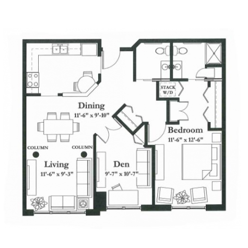 Architectural floor plan of a resident unit