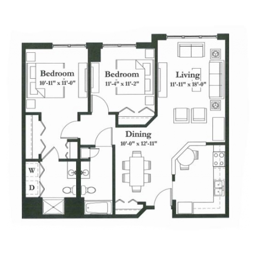 Architectural floor plan layout of living space.