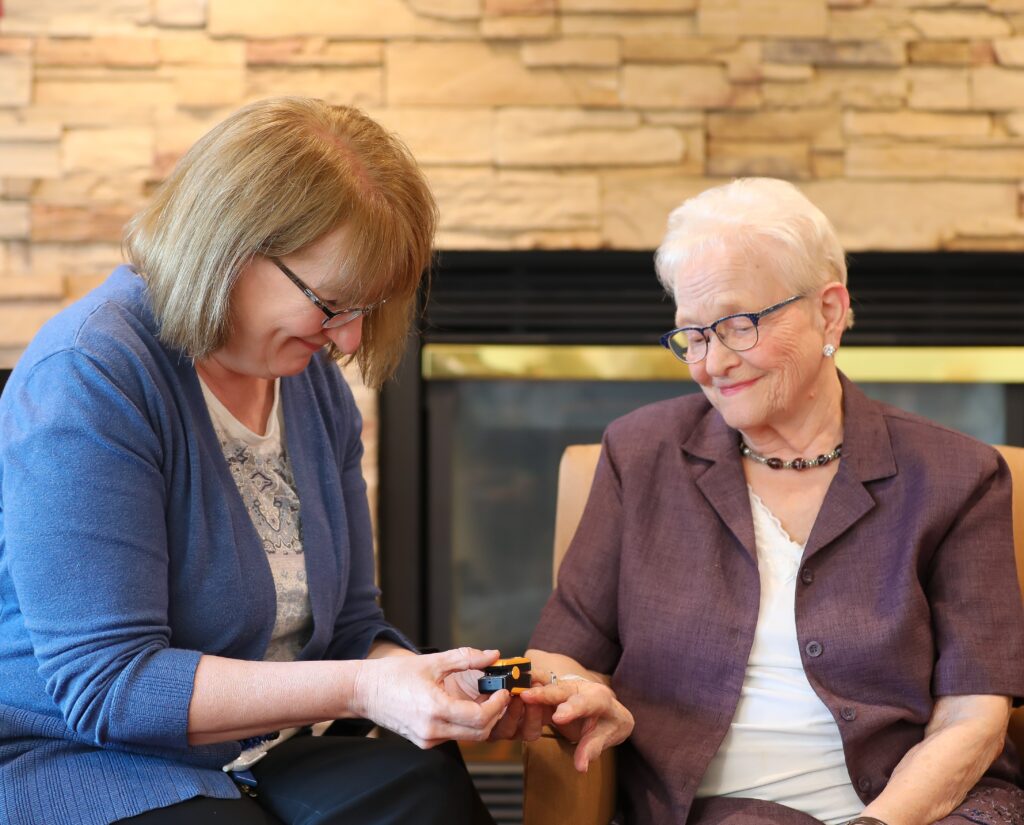Staff member engaging with a resident