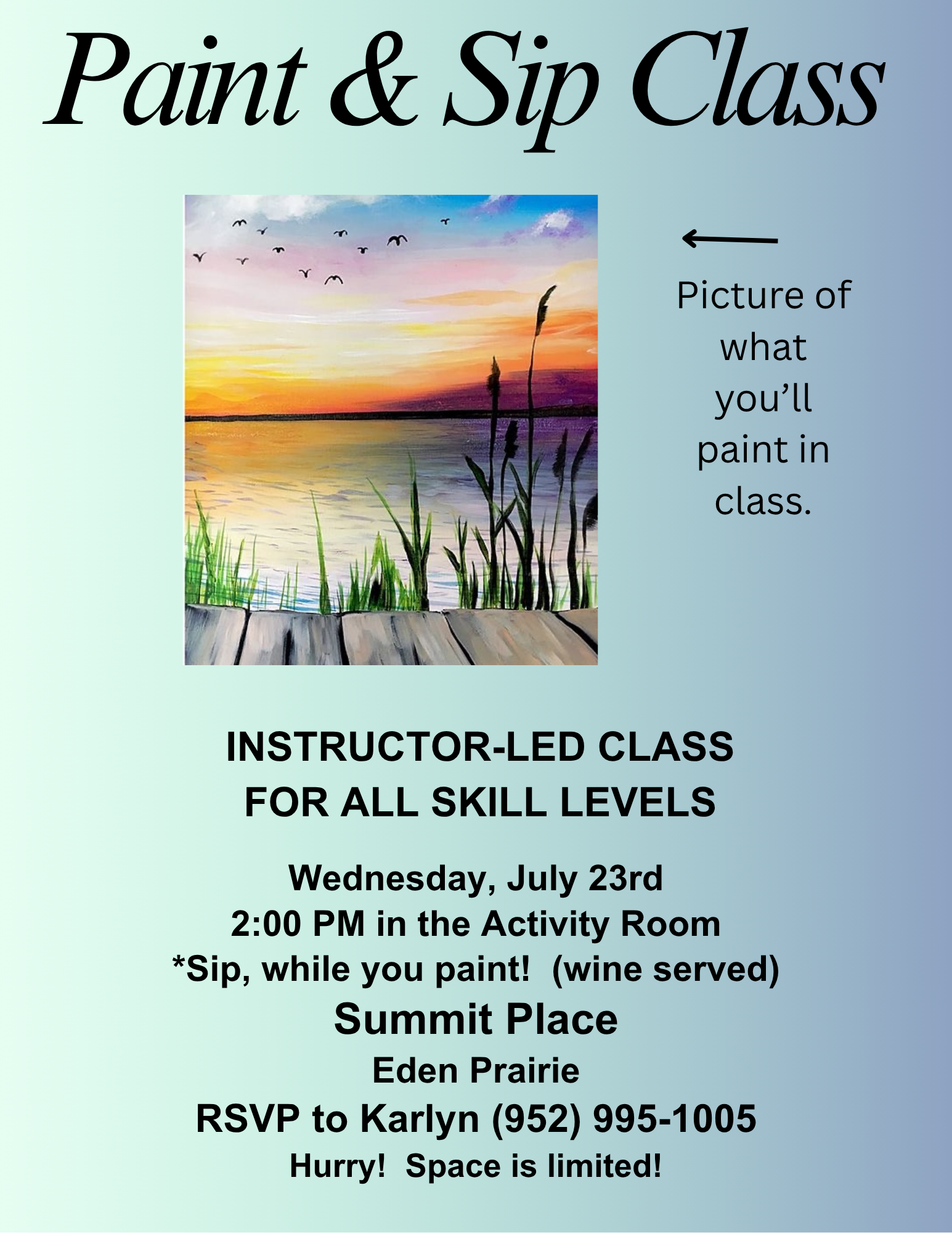 Invitation for Paint & Sip class at Summit Place