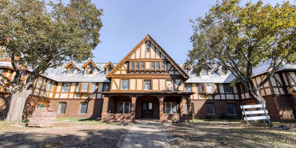 Exterior view of a building with a unique architectural design.
