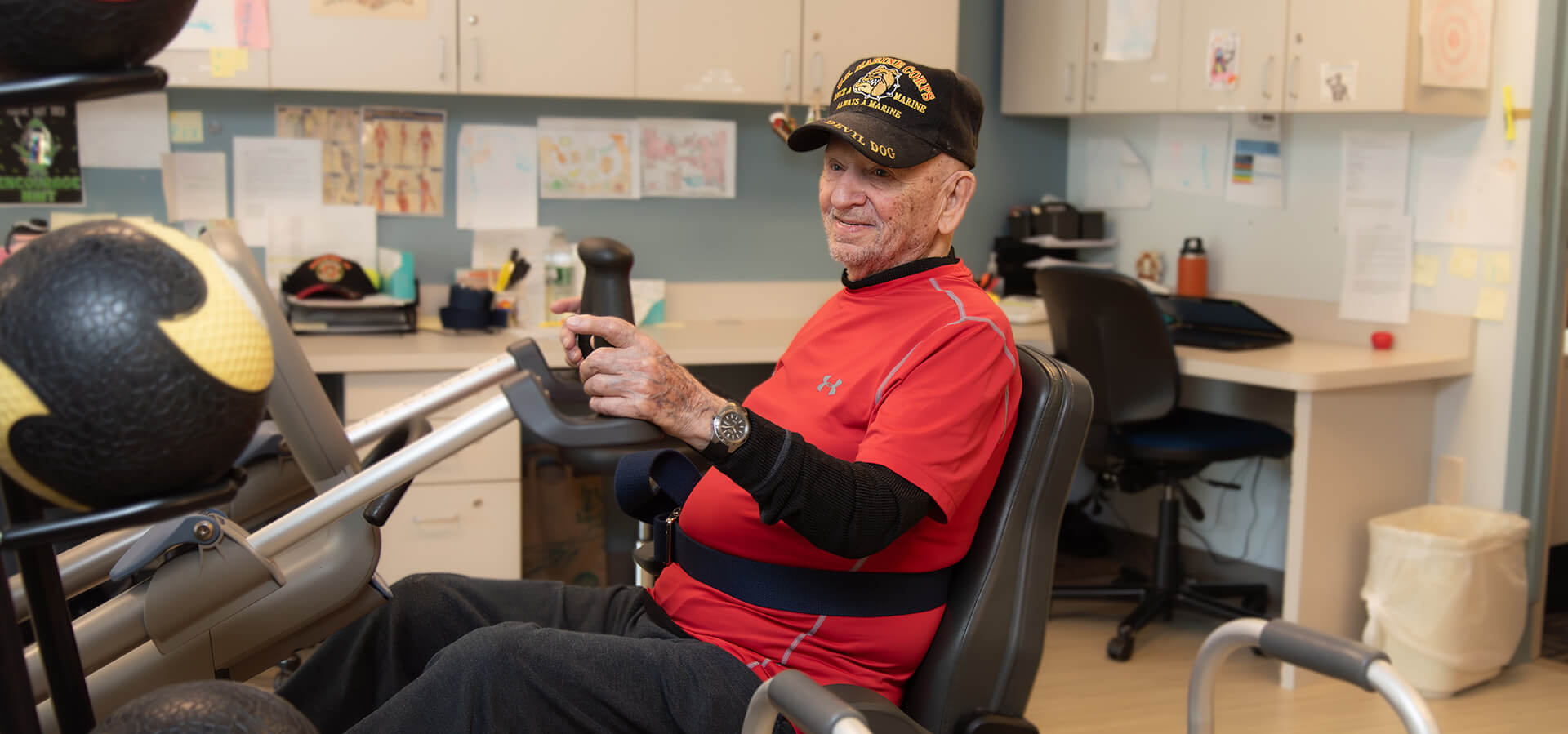 Senior man exercising in a rehabilitation center