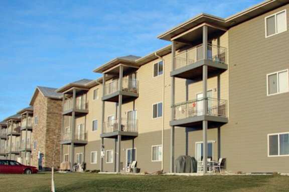 Exterior view of the building with balconies.