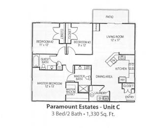 Architectural floor plan of a unit layout.