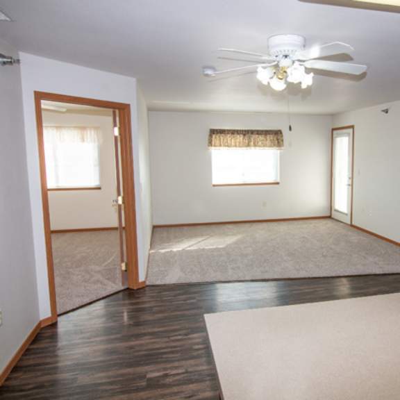 Empty living area in a resident room