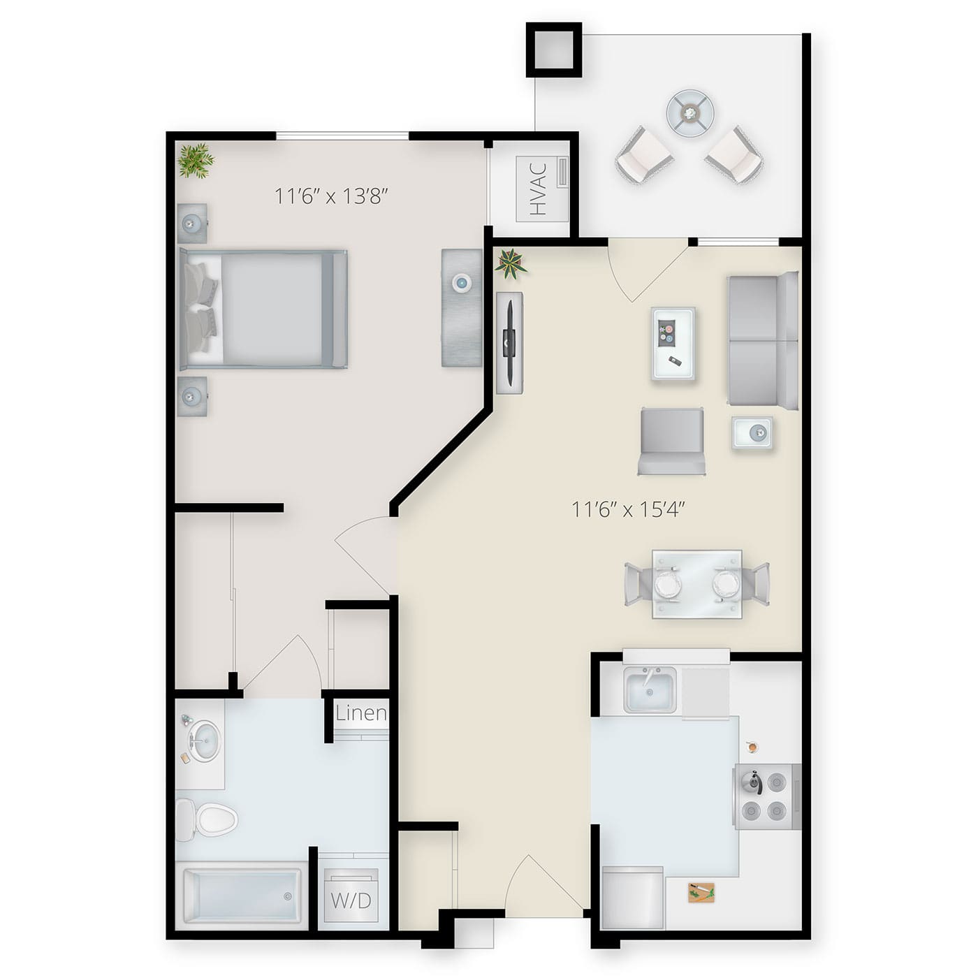 Architectural floor plan of a resident unit layout