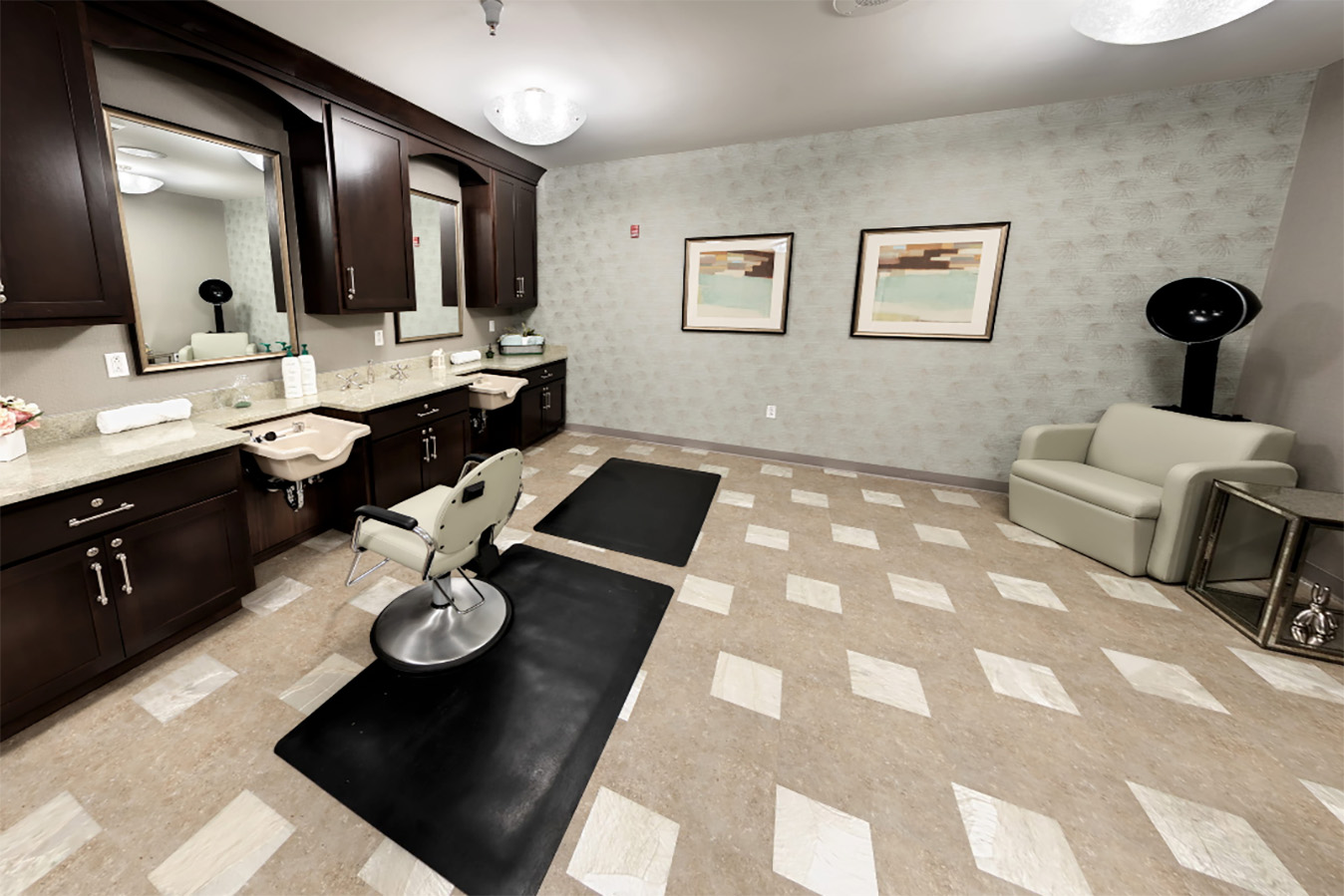 Interior view of a hair salon in the facility