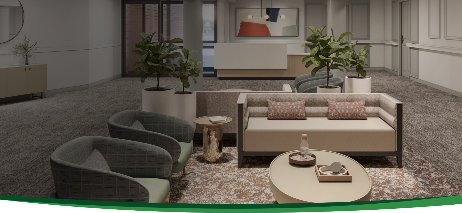 Modern lounge area with cozy seating