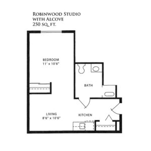 Floor plan of a studio apartment layout