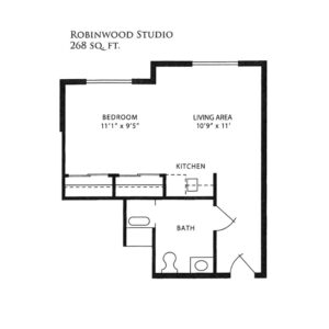 Architectural floor plan of Robinwood Studio