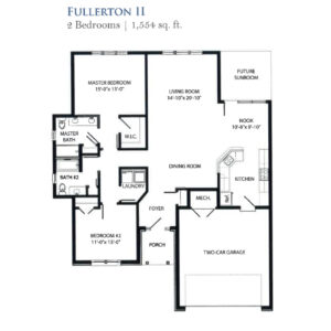 Architectural floor plan of a two-bedroom unit