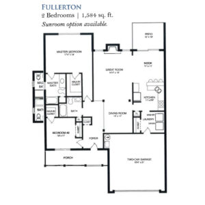 Architectural floor plan of a two-bedroom unit