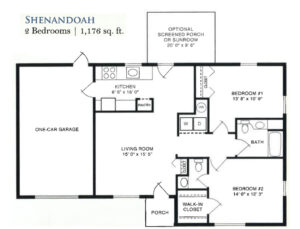 Architectural floor plan for a two-bedroom unit