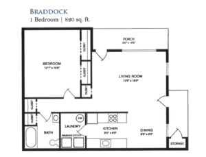 Architectural floor plan of a 1-bedroom unit