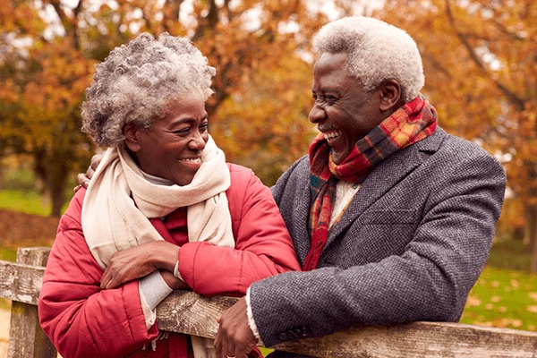 Couple enjoying a moment outdoors in autumn