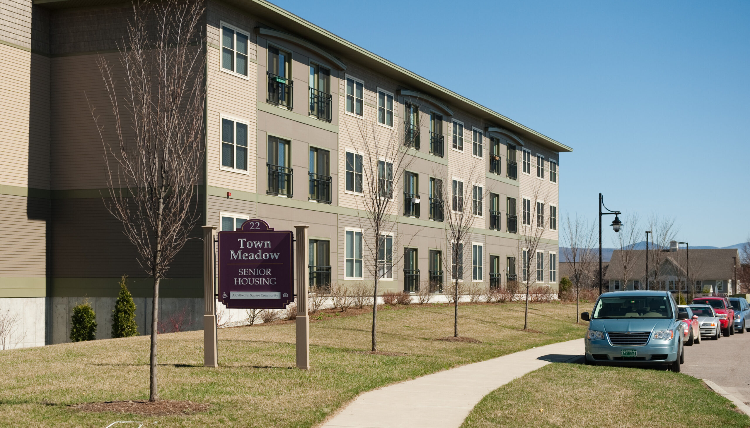 Exterior view of Town Meadow senior housing facility