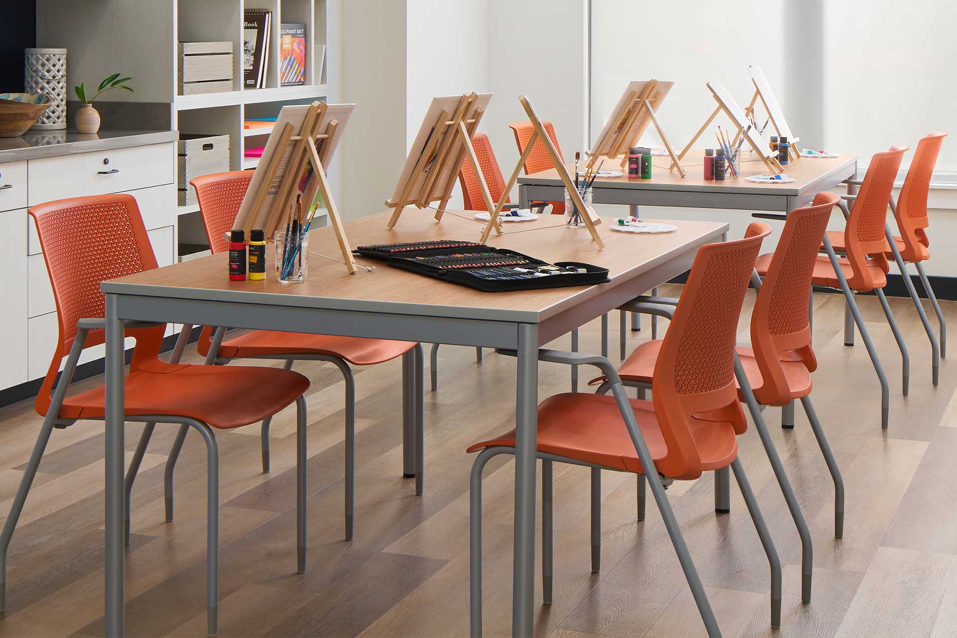Art activity setup in a bright activity room