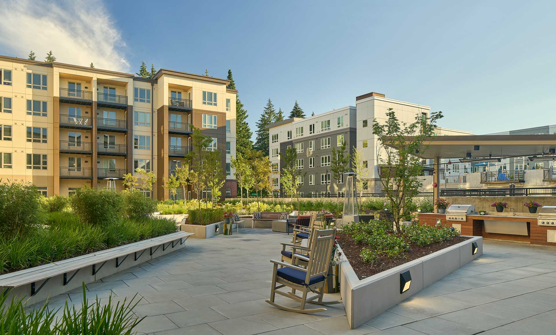 Outdoor space with seating and landscaping