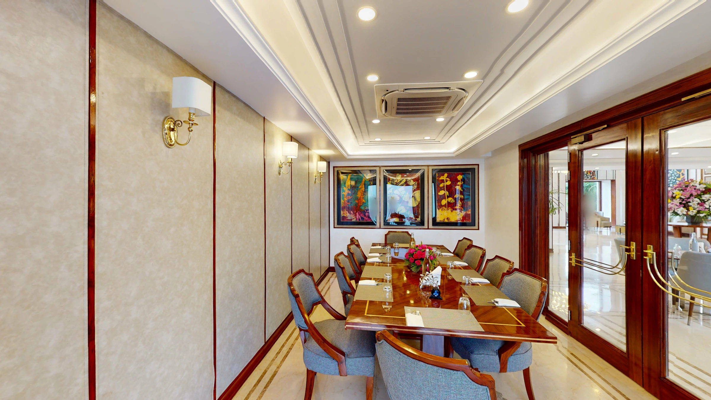 Interior dining room with elegant table setting