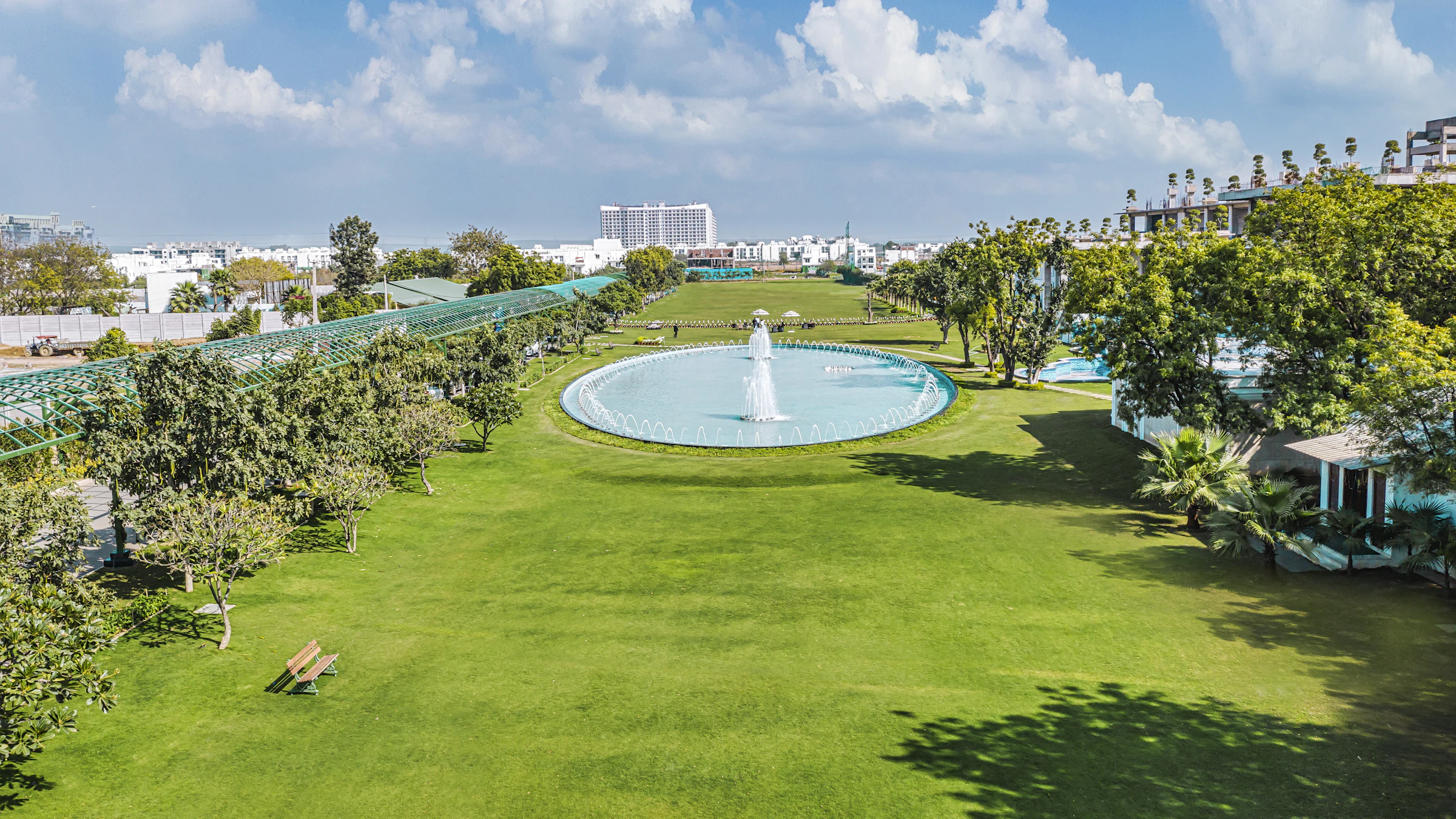View of a landscaped outdoor area with a fountain