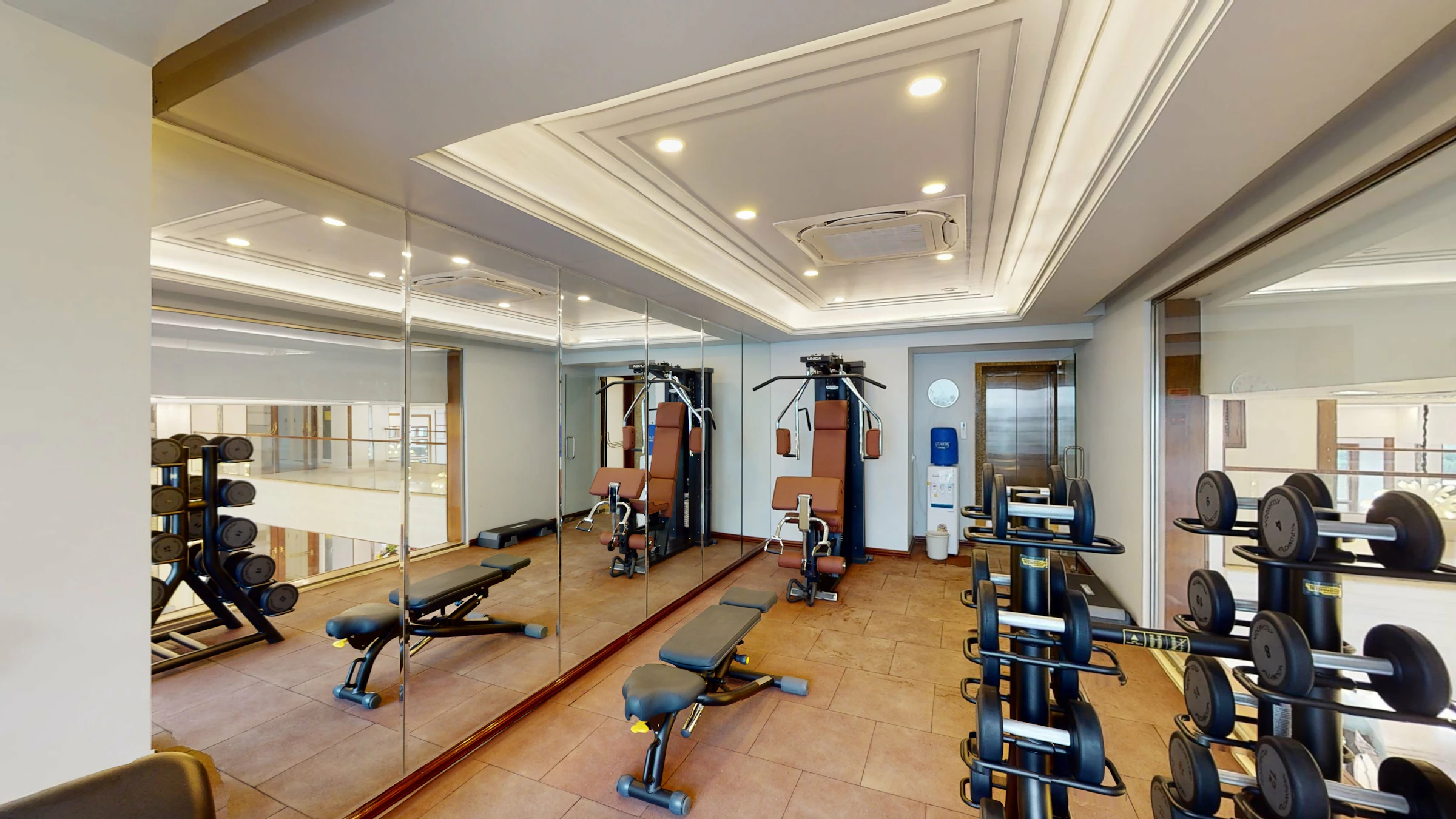 Interior view of a gym area with exercise equipment