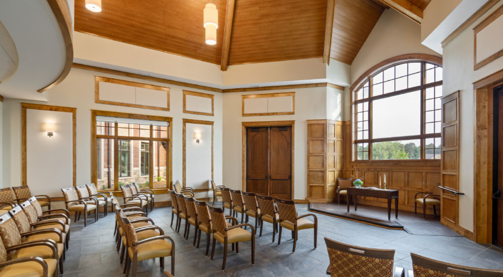Interior view of a common area with seating