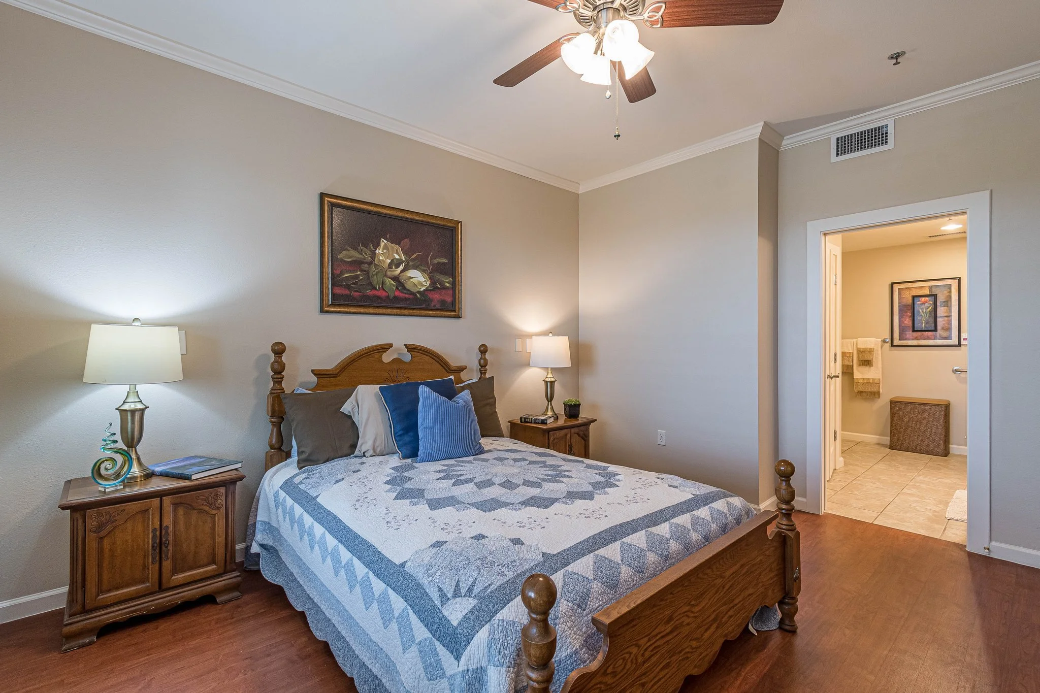 Cozy private bedroom with decorative touches