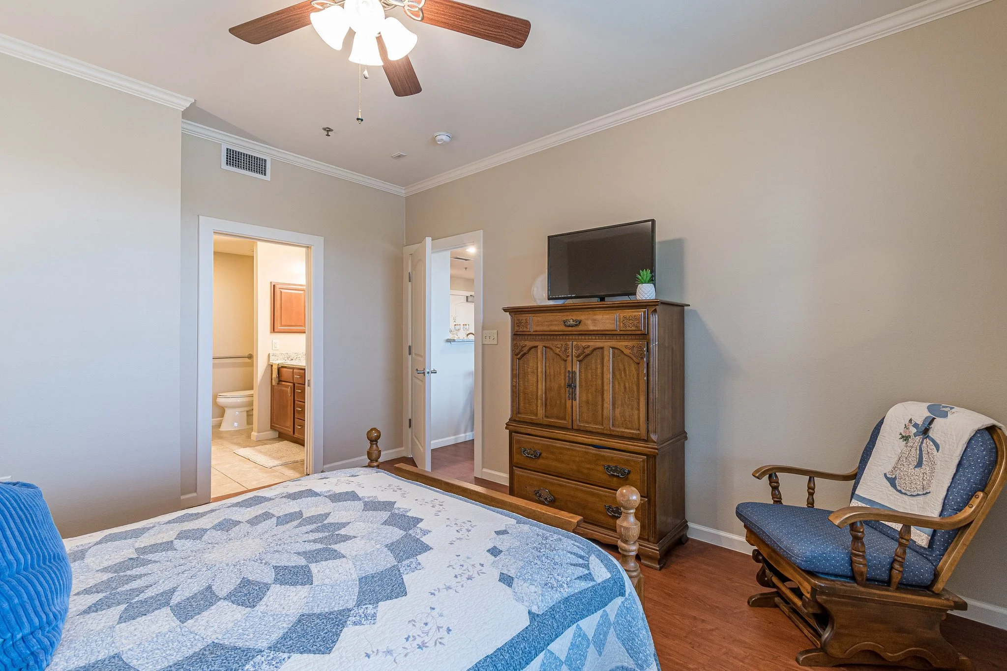 Cozy private bedroom in assisted living facility
