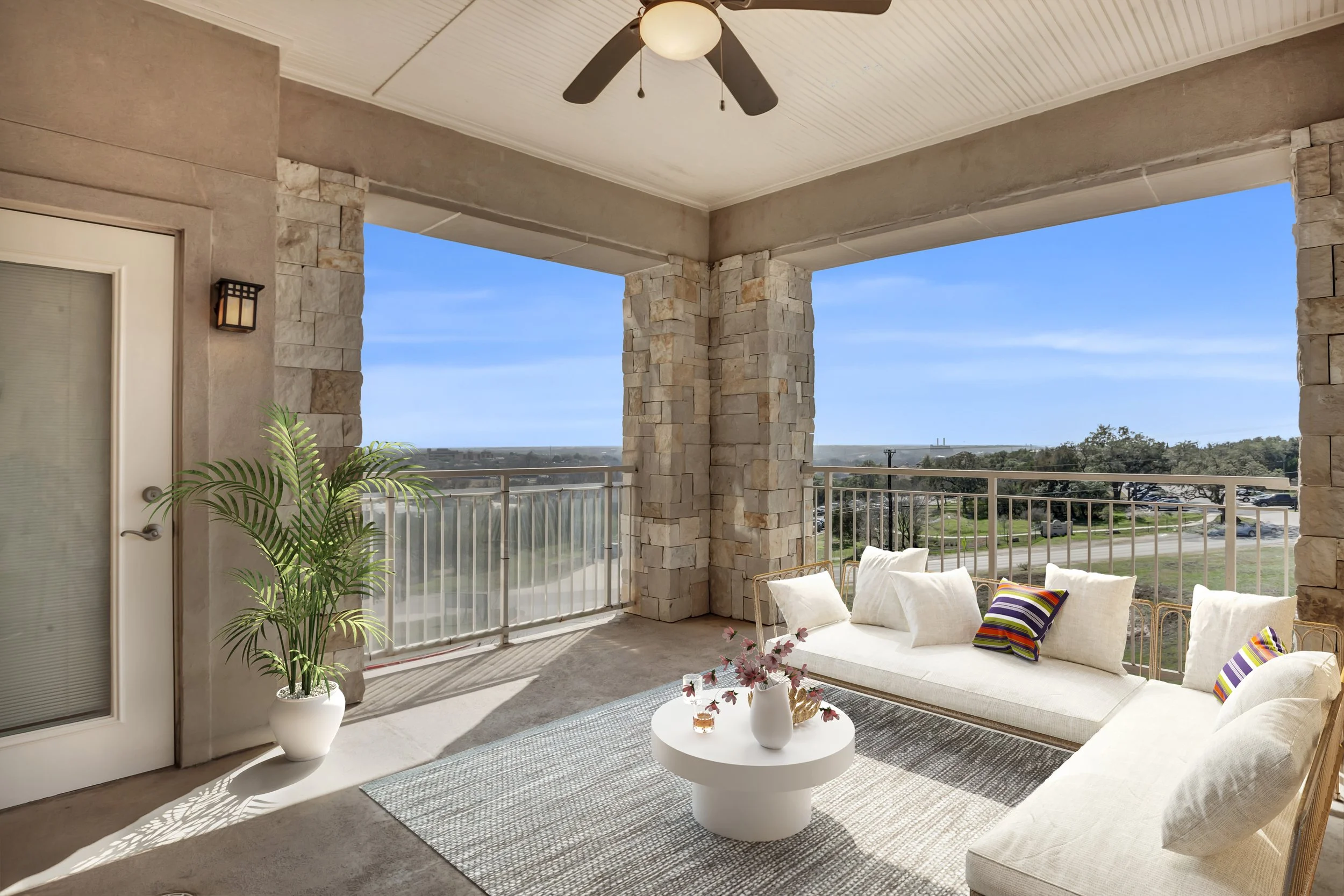 Outdoor patio with seating and plants