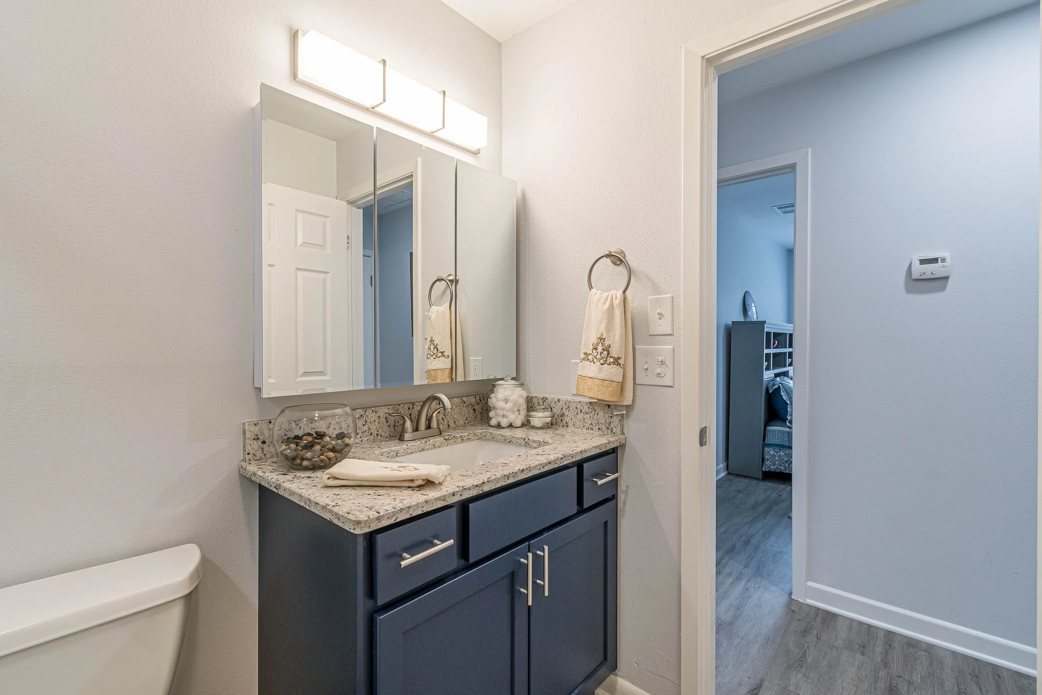 Bright bathroom with modern fixtures and decor