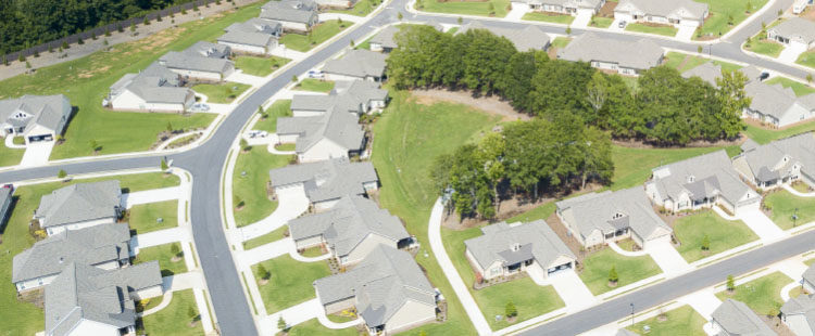 Aerial view of a residential community layout