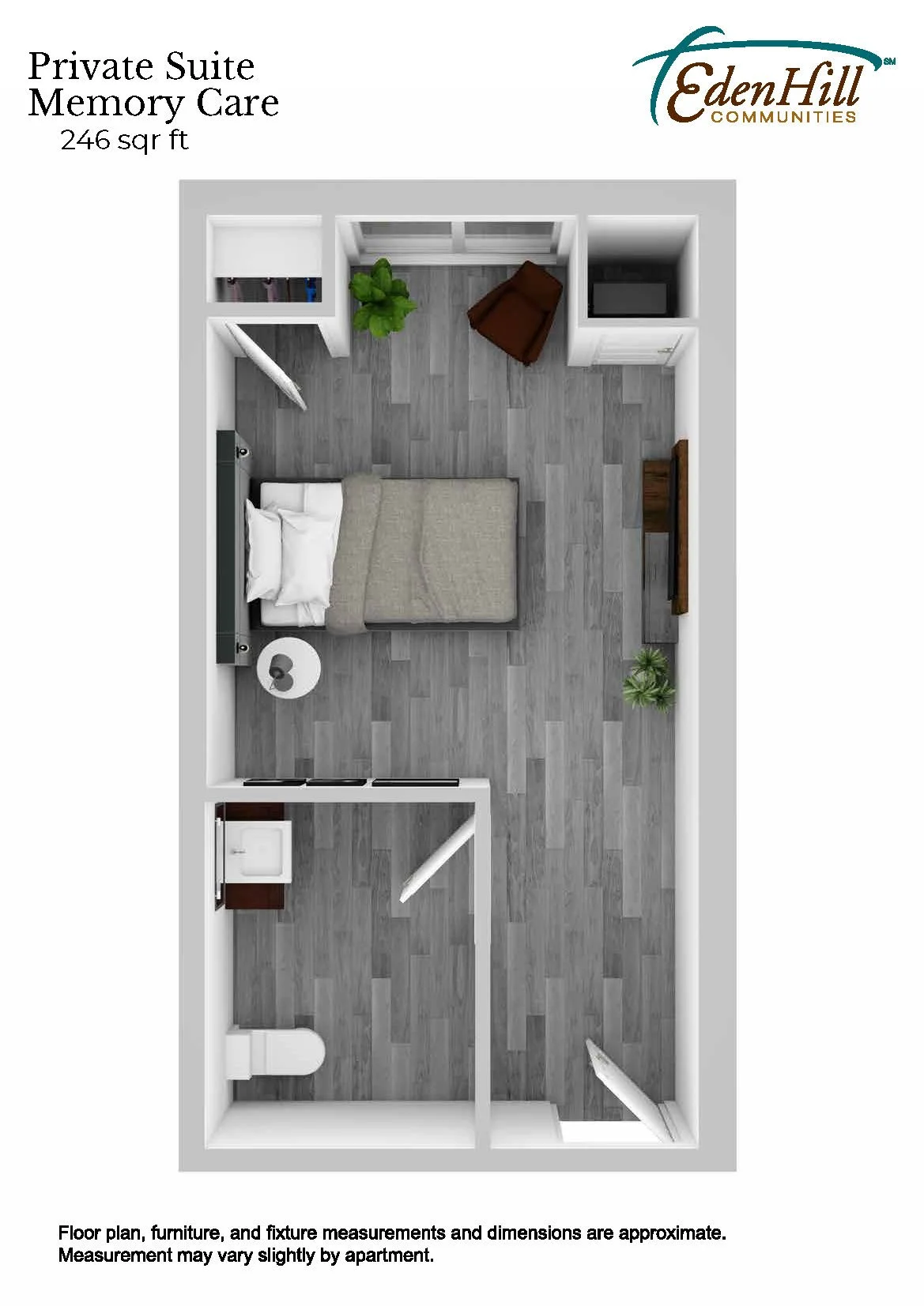 Floor plan of a private memory care suite