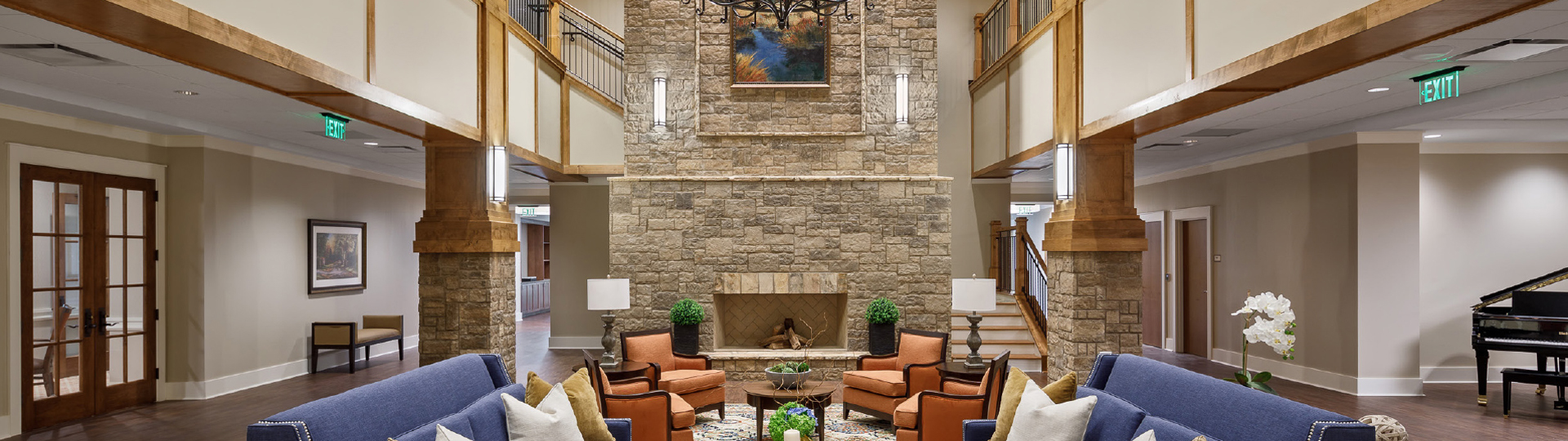 Interior view of a welcoming common area with seating